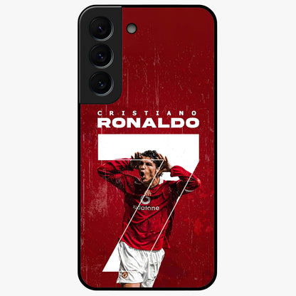 Goal Celebration Legacy Glass Case showing flat back view with football celebration inspired artwork and glossy glass finish.