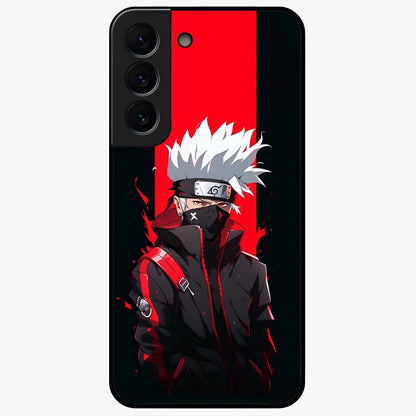 Kakashi Scarlet Shadow Glass Case showing flat back view with powerful anime ninja artwork and glossy glass finish.