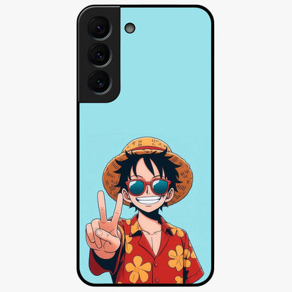 Luffy Summer Anime Vibe Glass Case showing flat back view with vibrant anime character artwork and glossy glass finish.