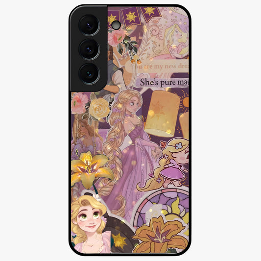 Magical Tangled Dream Glass Case showing flat back view with dreamy tangled artwork and glossy glass finish.