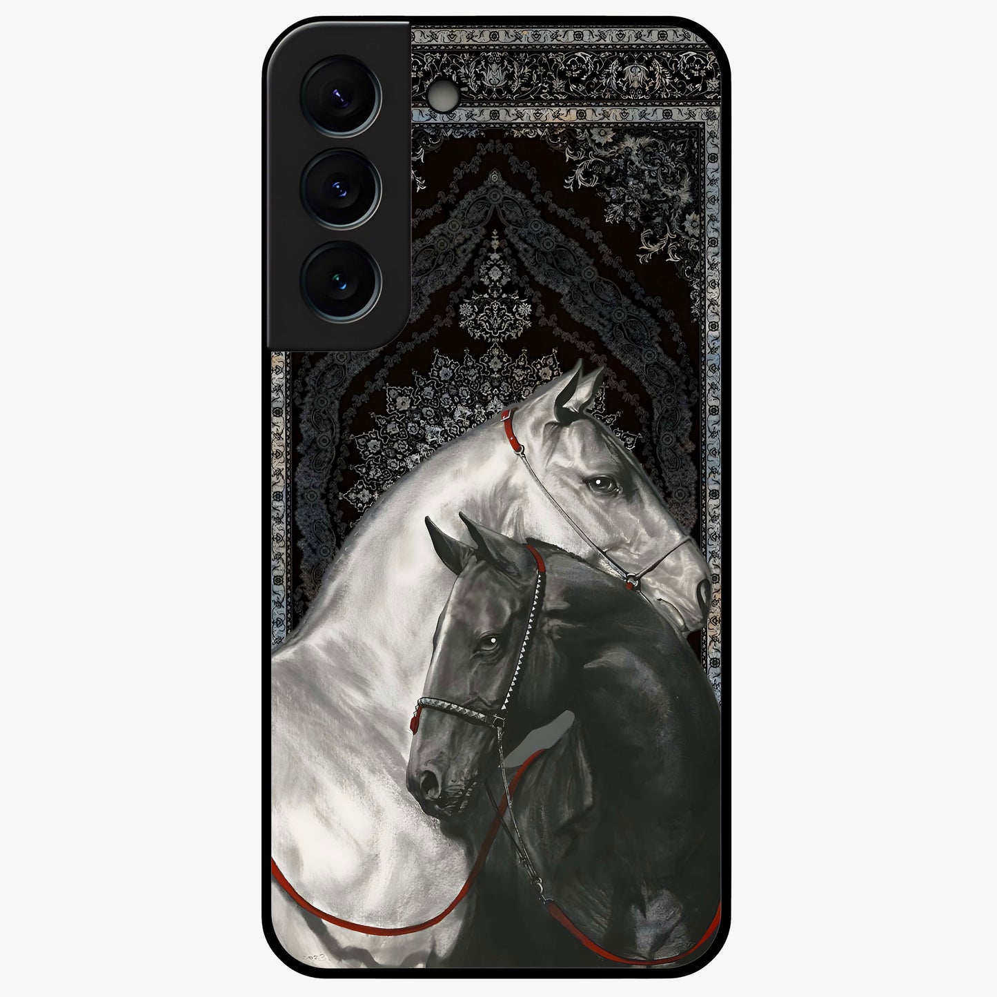 Majestic Ride Legacy Glass Case showing flat back view with powerful automotive inspired artwork and glossy glass finish.