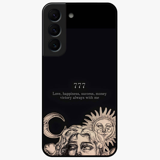 Mystic Victory Aura Glass Case showing flat back view with victory symbol artwork and glossy glass finish.