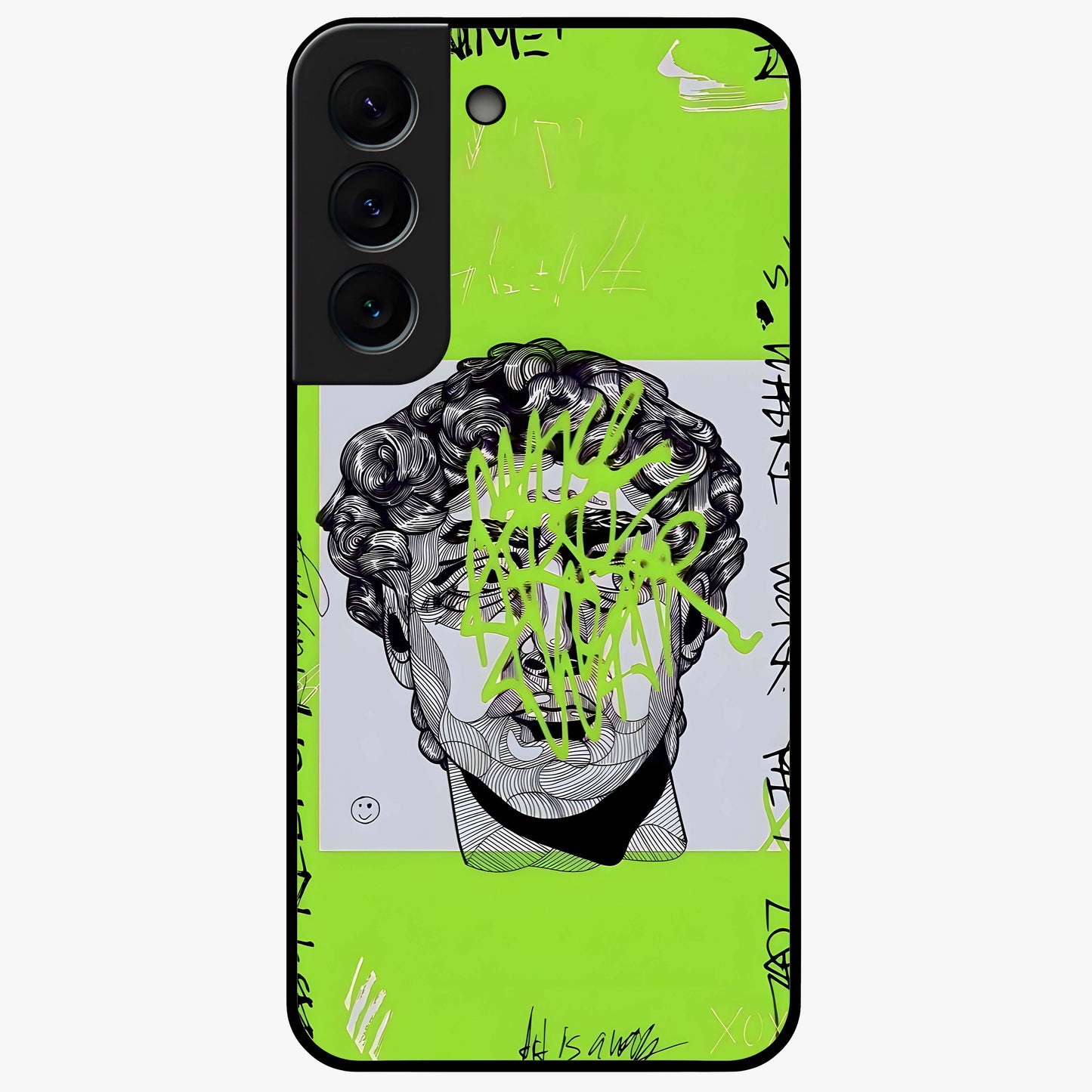 Neo Graffiti Rebellion Glass Case showing flat back view with vibrant graffiti artwork and glossy glass finish.
