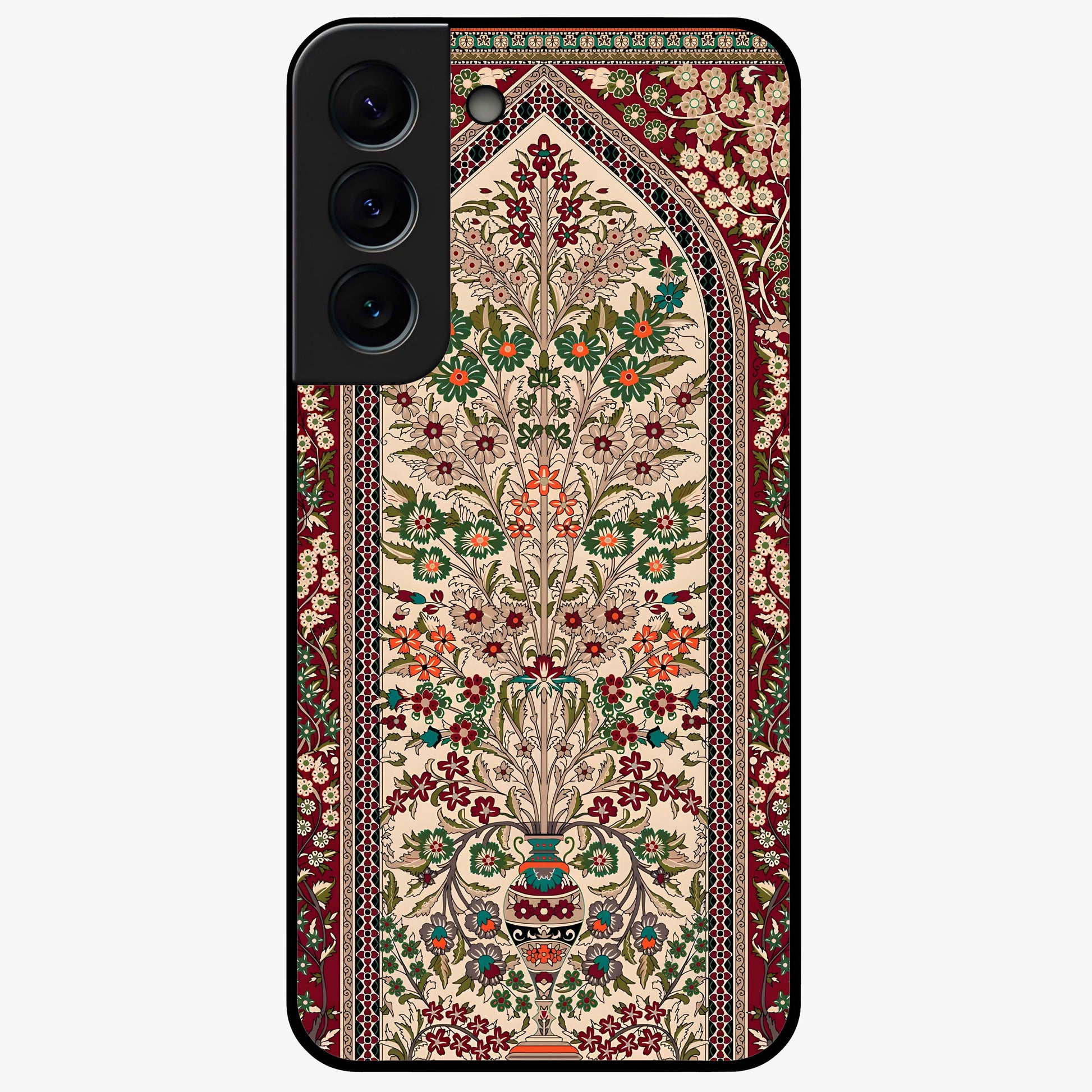 Persian Inspired Glass Case showing flat back view with ornate Persian style pattern artwork and glossy glass finish.