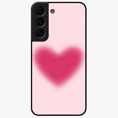 Pink Aura Heart Glass Case showing flat back view with glowing heart artwork and glossy glass finish.