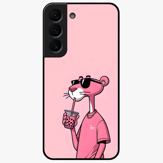 Pink Panther Glass Case showing flat back view with iconic pink panther artwork and glossy glass finish.