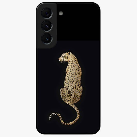 Regal Leopard Glass Case showing flat back view with bold leopard artwork and glossy glass finish.
