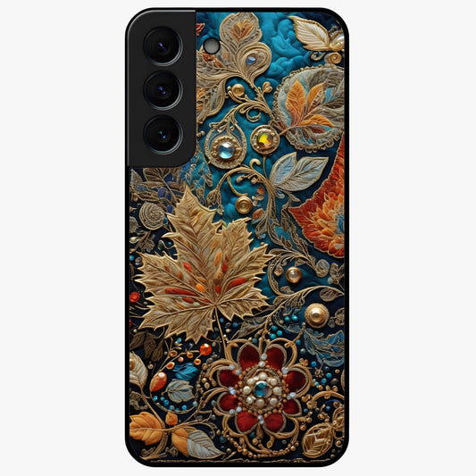Royal Jewel Garden Glass Case showing flat back view with decorative floral garden artwork and glossy glass finish.