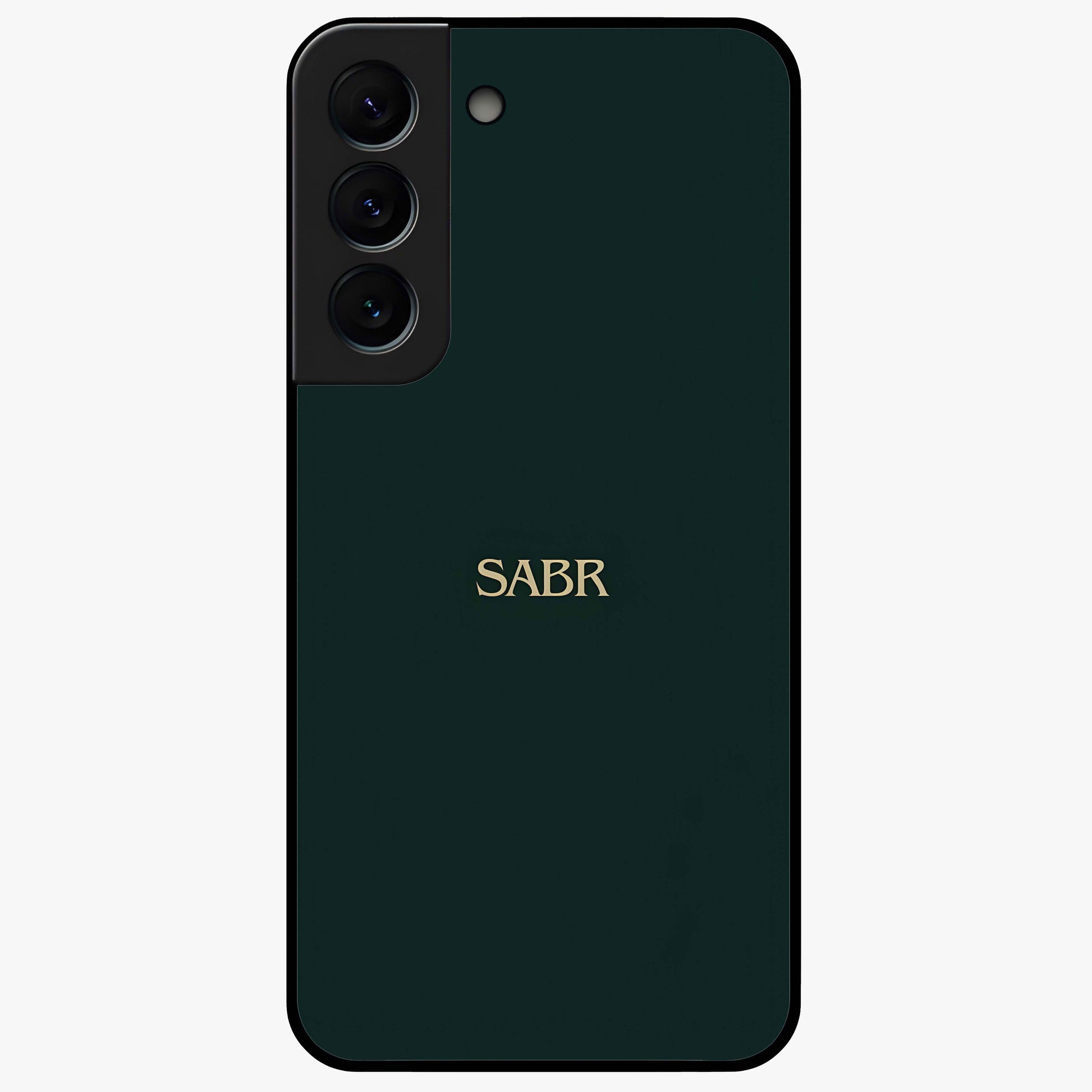 Sabr Minimal Patience Glass Case showing flat back view with minimalist typography artwork and glossy glass finish.