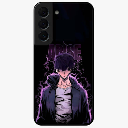 Shadow Monarch Awakening Glass Case showing flat back view with powerful dark monarch themed artwork and glossy glass finish.