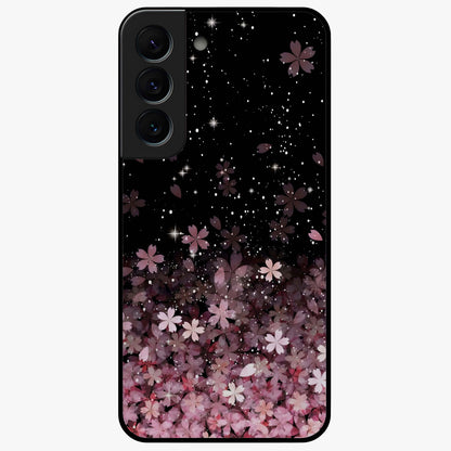 Small Starry Flowers Glass Case showing flat back view with delicate starry floral artwork and glossy glass finish.