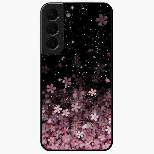Small Starry Flowers Glass Case showing flat back view with delicate starry floral artwork and glossy glass finish.