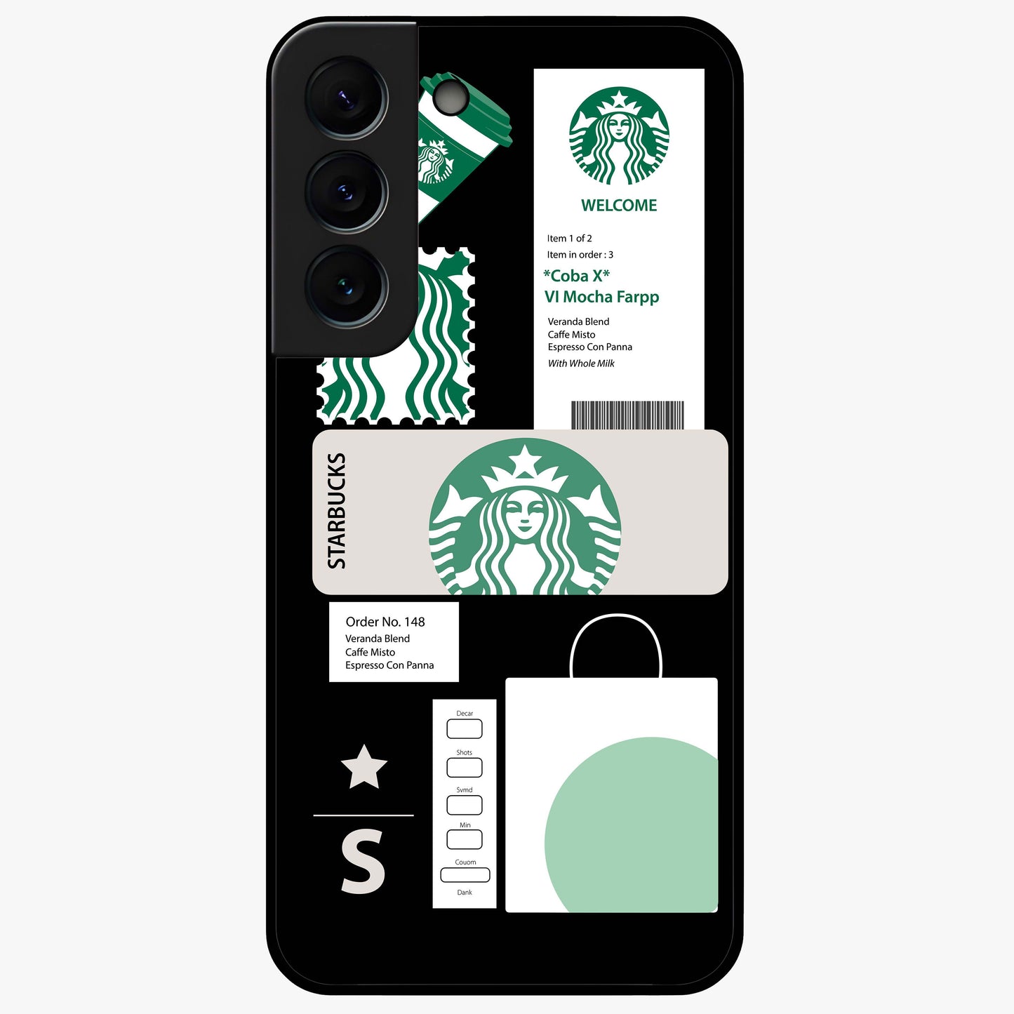 Starbucks Mocha Glass Case showing flat back view with coffee inspired artwork and glossy glass finish.