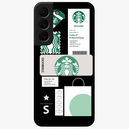 Starbucks Mocha Glass Case showing flat back view with coffee inspired artwork and glossy glass finish.