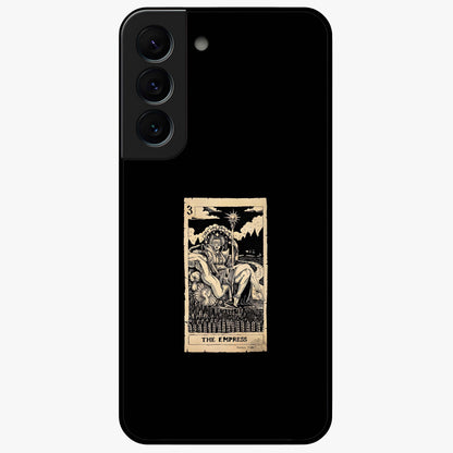 The Empress Glass Case showing flat back view with regal feminine artwork and glossy glass finish.
