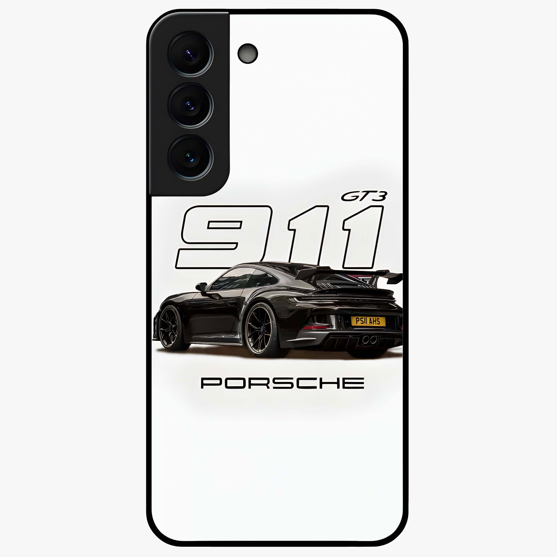 Turbo Legacy Icon Glass Case showing flat back view with iconic sports car inspired artwork and glossy glass finish.