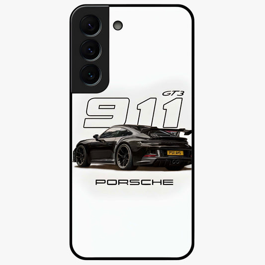 Turbo Legacy Icon Glass Case showing flat back view with iconic sports car inspired artwork and glossy glass finish.
