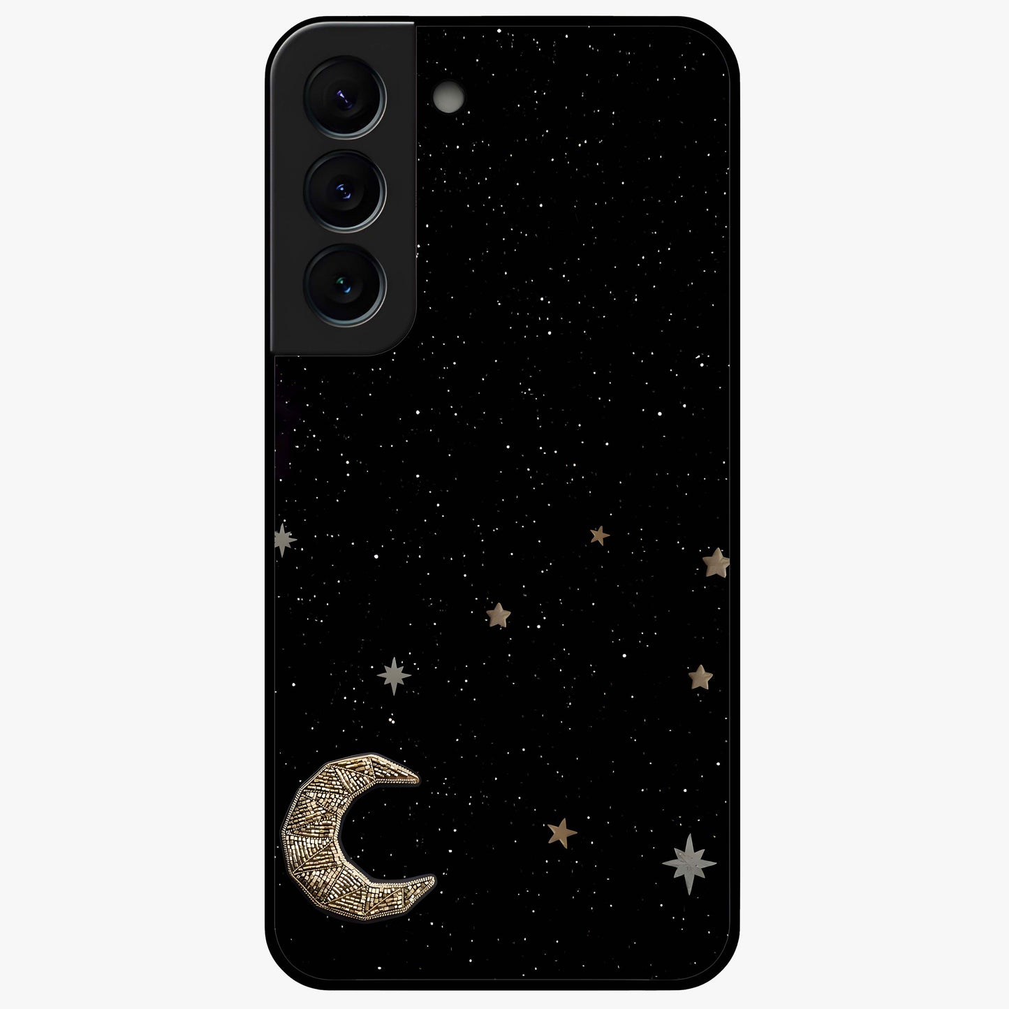Twinkle Star With Half Moon Glass Case showing flat back view with star and half moon artwork and glossy glass finish.