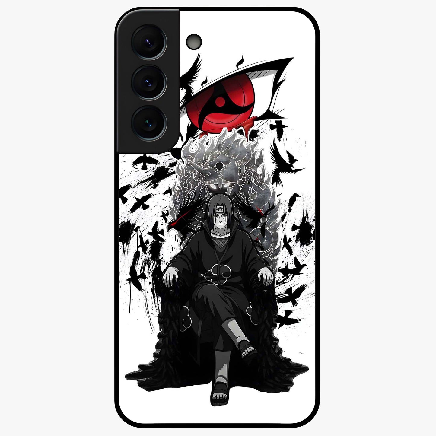 Uchiha Shadow Throne Glass Case showing flat back view with cosmic underwater themed artwork and glossy glass finish.