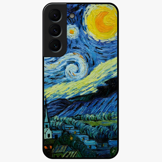 Van Gogh Art Glass Case showing flat back view with classic painterly artwork inspired by Van Gogh style and glossy glass finish.