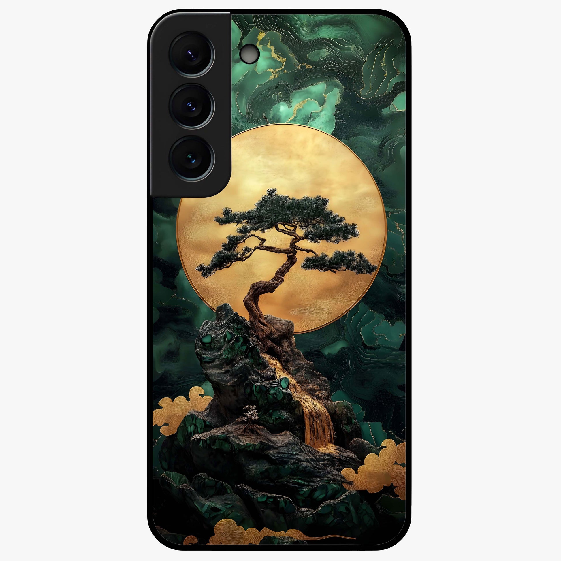 Zen Moon Rise Glass Case showing flat back view with calm moonrise artwork and glossy glass finish.