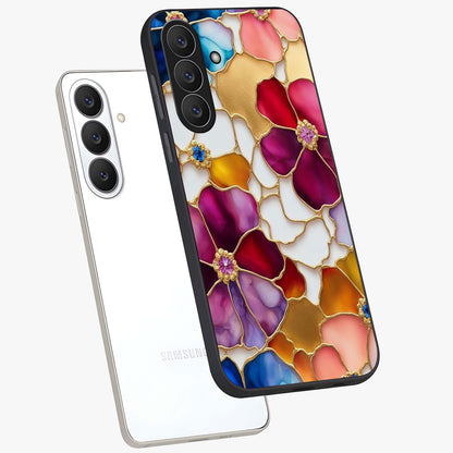 Marble Flower Pattern Glass Case displayed in angled mockup highlighting elegant marble floral design with modern aesthetic.
