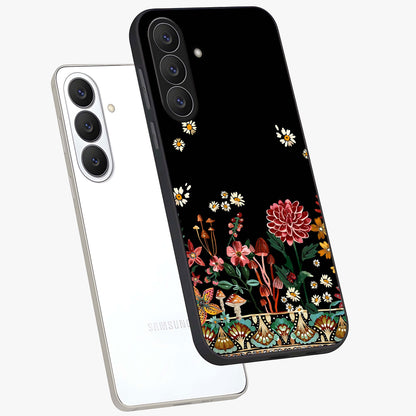 Midnight Bloom Pattern Glass Case displayed in angled mockup highlighting elegant flower design with midnight aesthetic style.