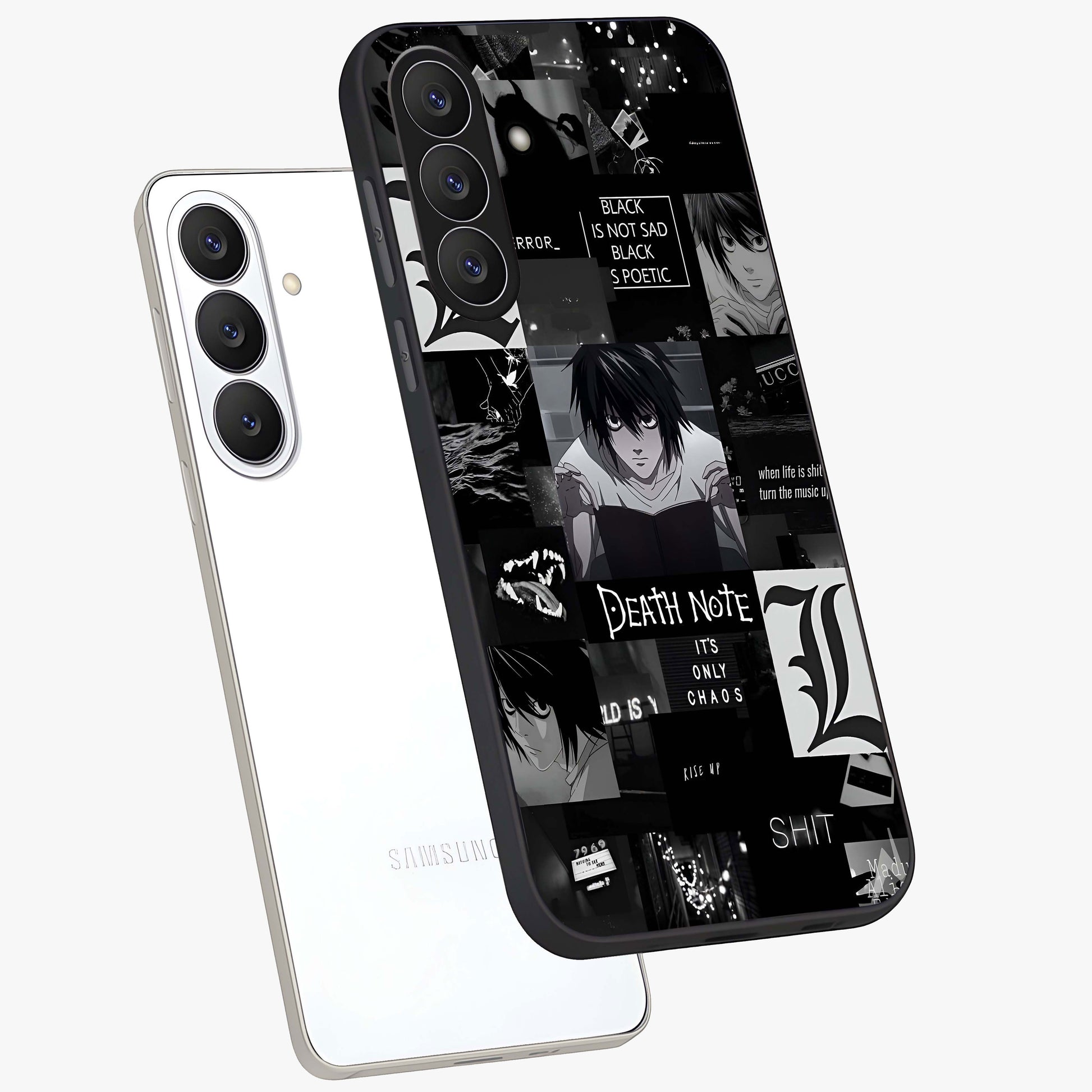 Midnight Chaos Mind Glass Case displayed in angled mockup highlighting chaotic artistic design with dramatic midnight aesthetic.