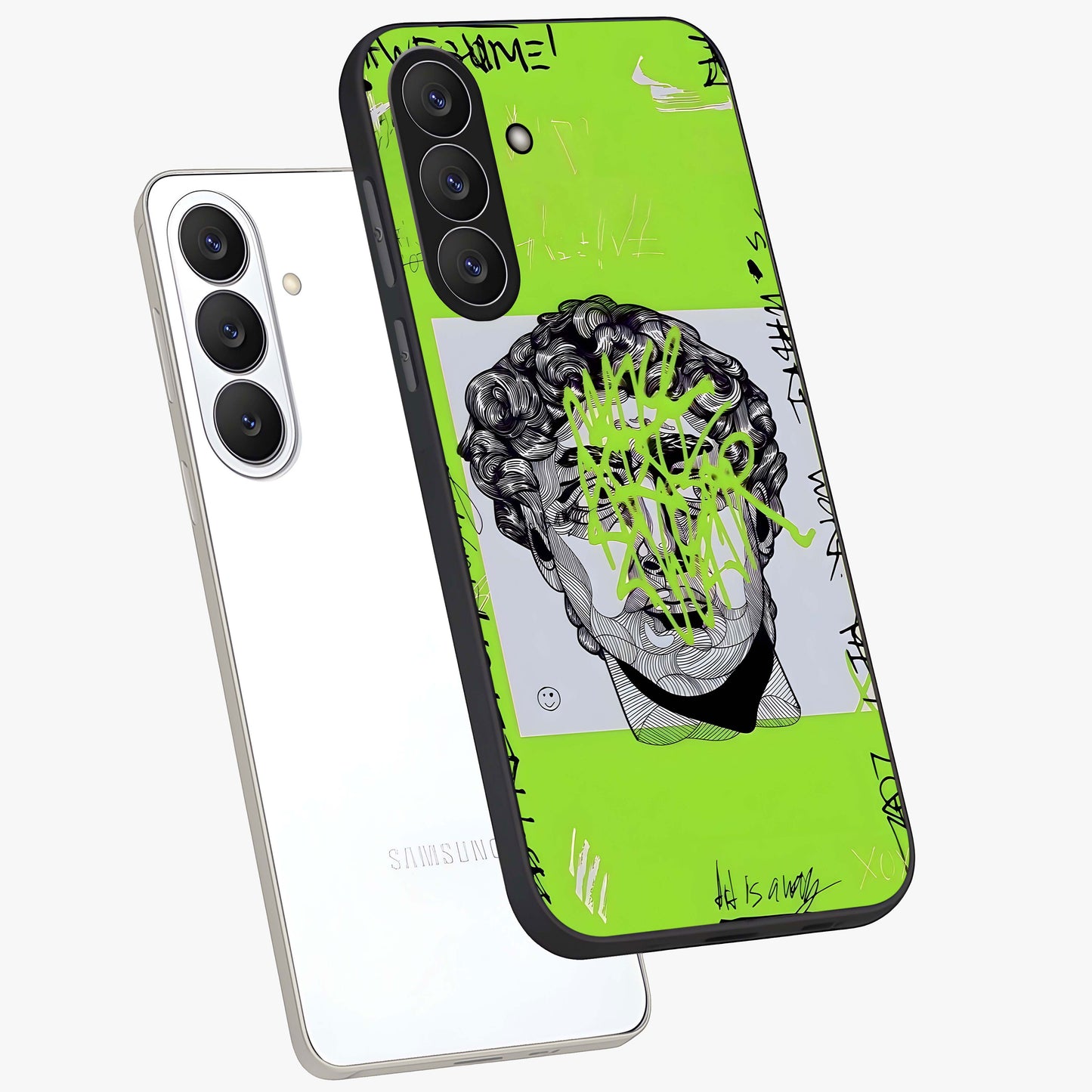 Neo Graffiti Rebellion Glass Case displayed in angled mockup highlighting urban street art design with rebellious aesthetic.