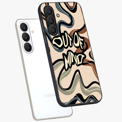 Out Of Mind Glass Case displayed in angled mockup highlighting bold statement design with modern artistic aesthetic.