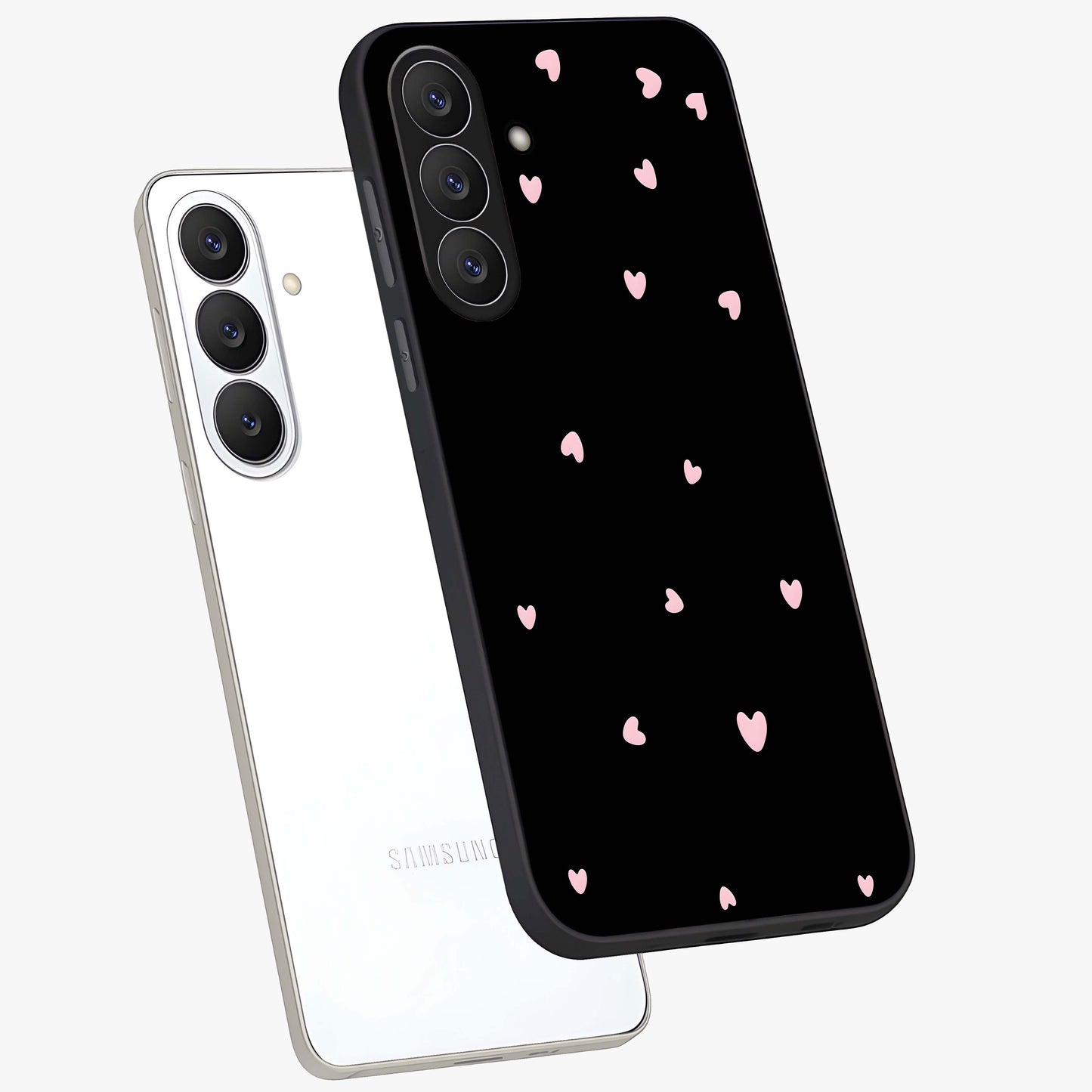 Pink Love Drops Glass Case displayed in angled mockup highlighting cute love drop design with vibrant pink aesthetic.