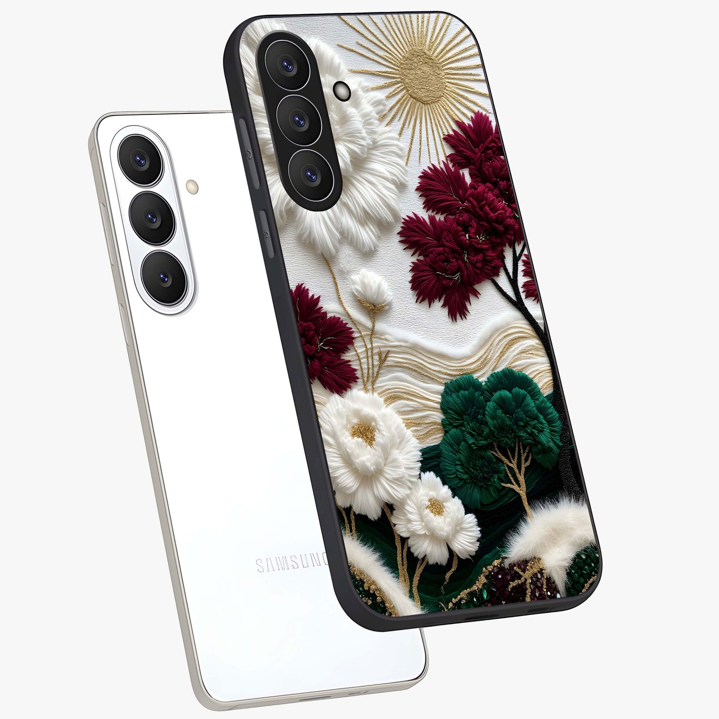 Radiant Bloom Elegance Glass Case displayed in angled mockup highlighting graceful floral design with radiant aesthetic style.