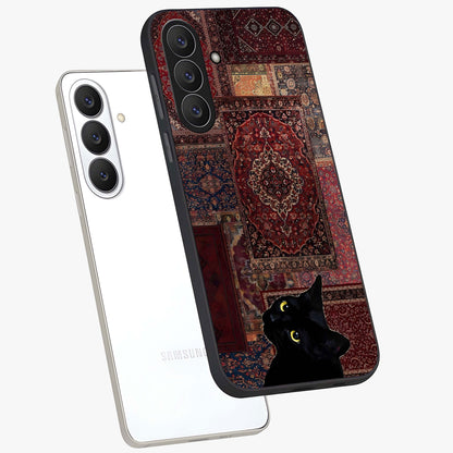 Regal Magic Cat Apple Glass Case displayed in angled mockup highlighting whimsical feline design with fantasy aesthetic.