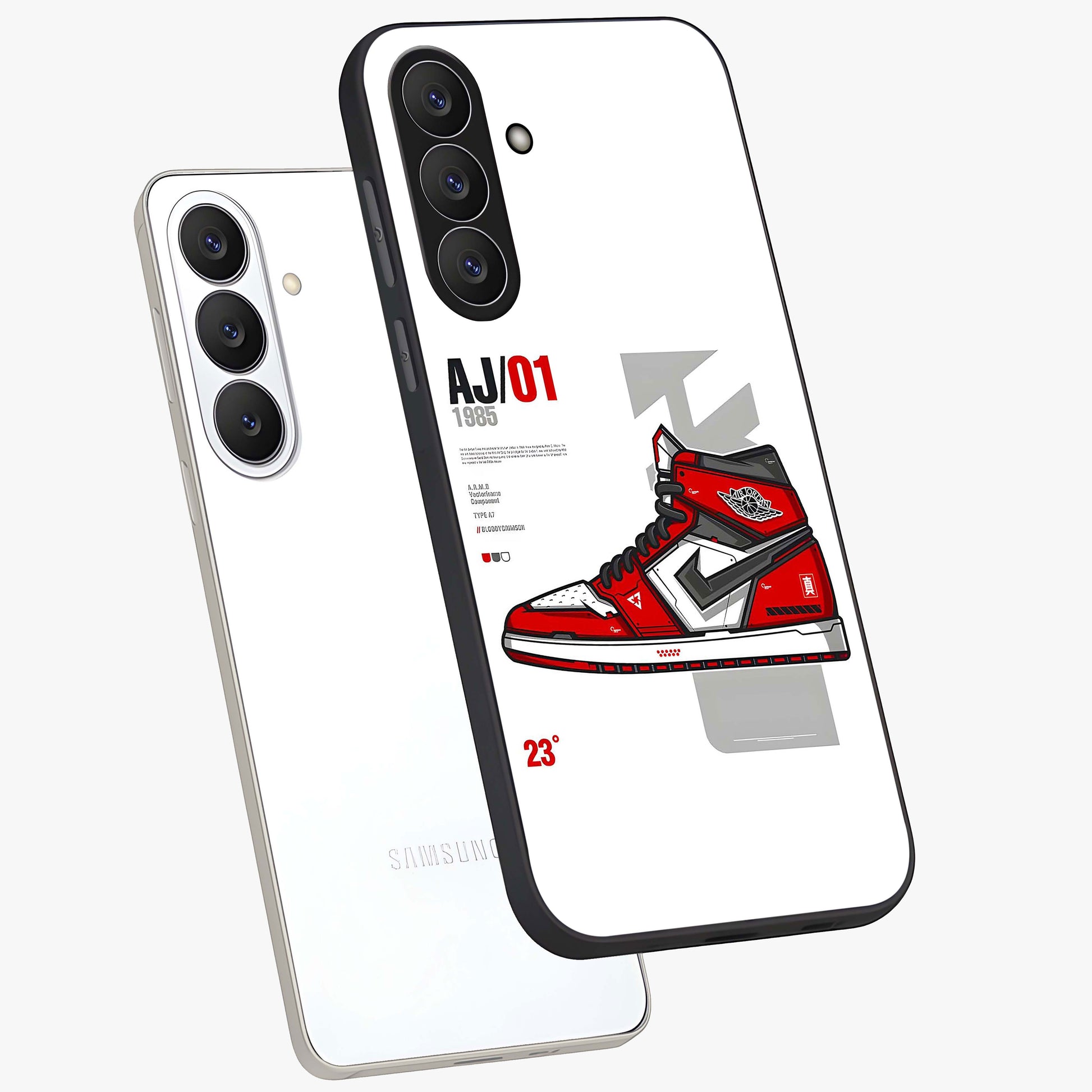 Retro Sneaker Blueprint Glass Case displayed in angled mockup highlighting detailed shoe design with sporty retro aesthetic.