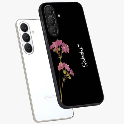 Riching Lavender Flower Custom Name Glass Case displayed in angled mockup highlighting delicate lavender flower design with custom name feature.
