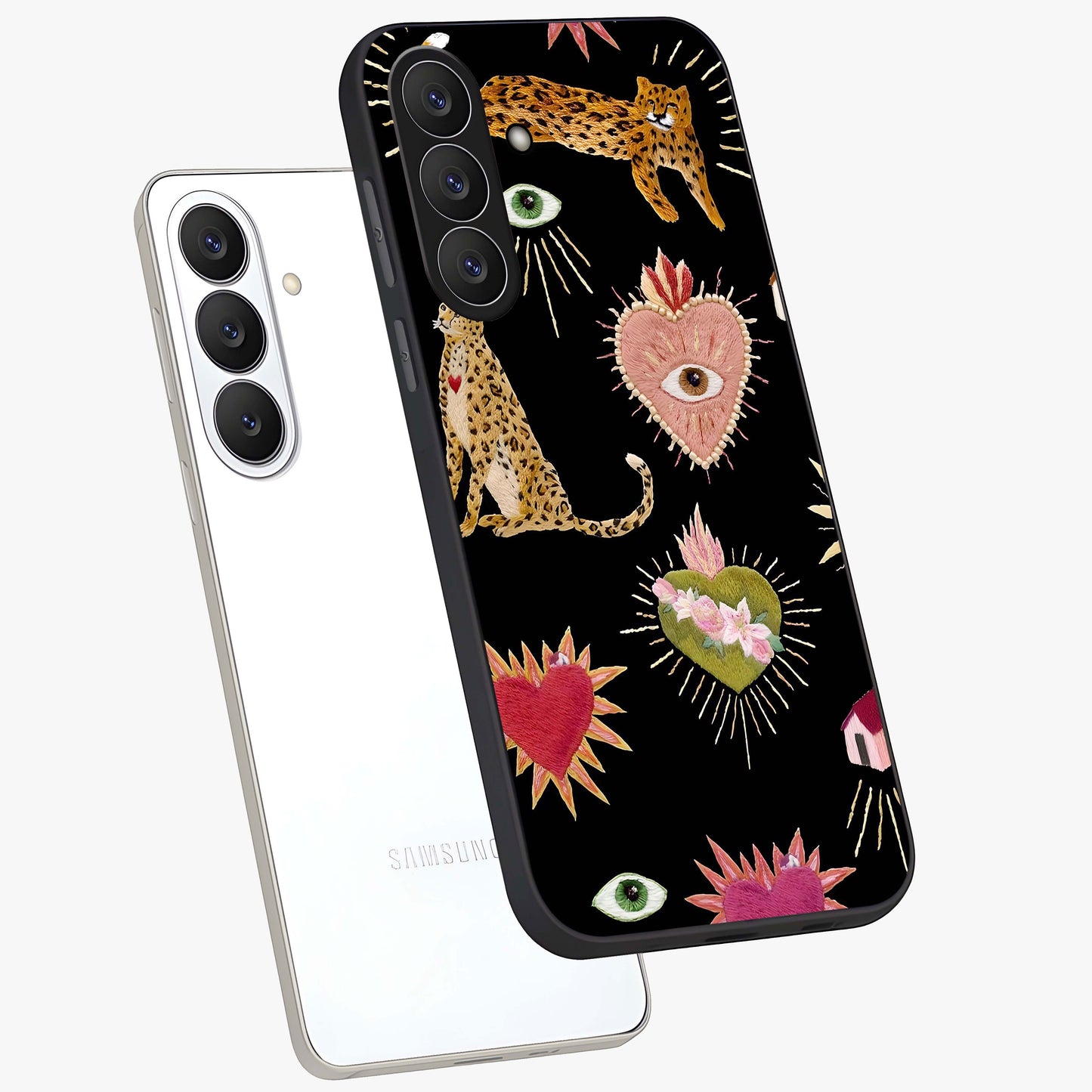 Sacred Jungle Heart Glass Case displayed in angled mockup highlighting lush tropical design with natural aesthetic style.