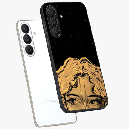 Shri Krishna Art Glass Case displayed in angled mockup highlighting spiritual Krishna illustration with divine aesthetic.