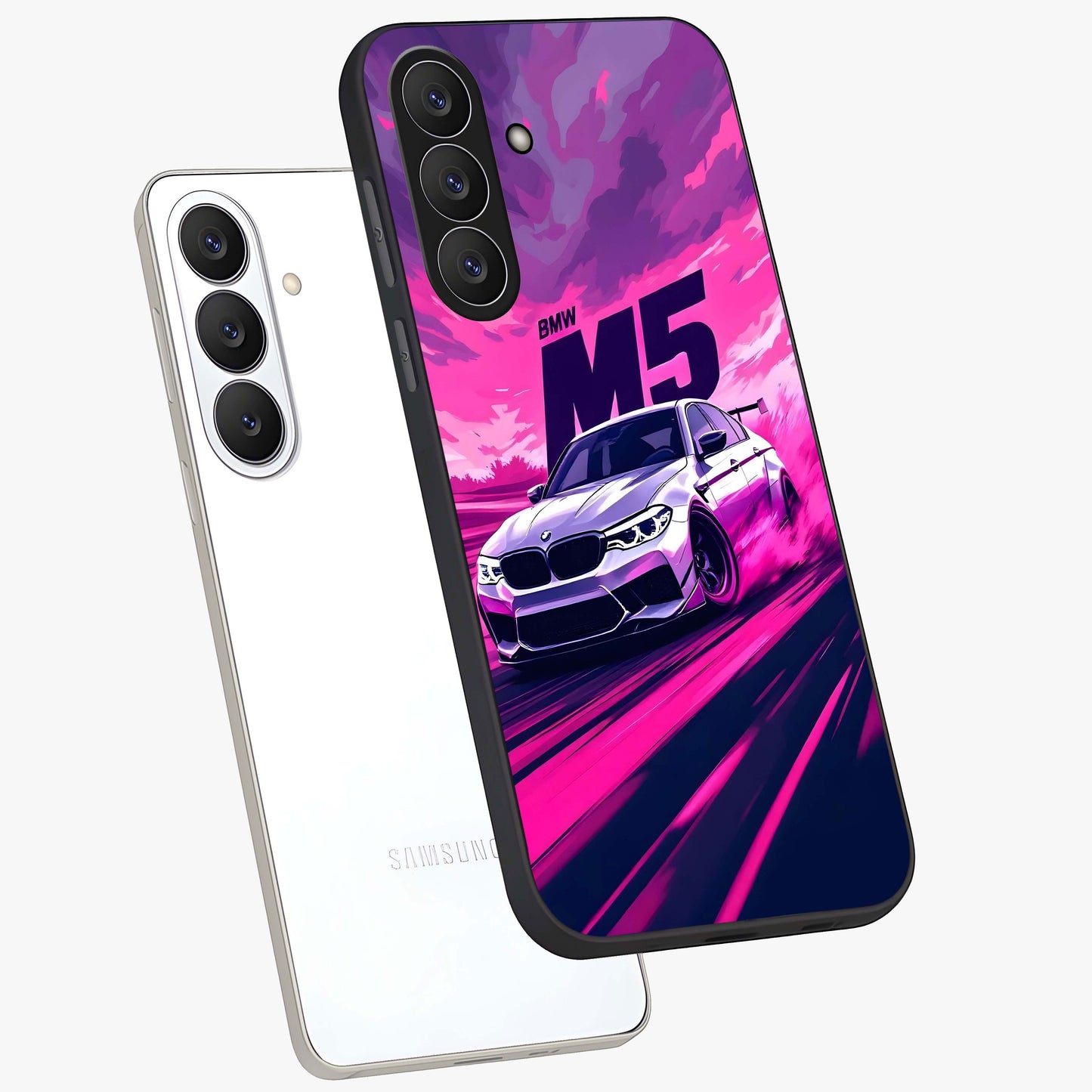 Velocity Drift Pulse Glass Case displayed in angled mockup highlighting dynamic drift design with sporty automotive aesthetic.
