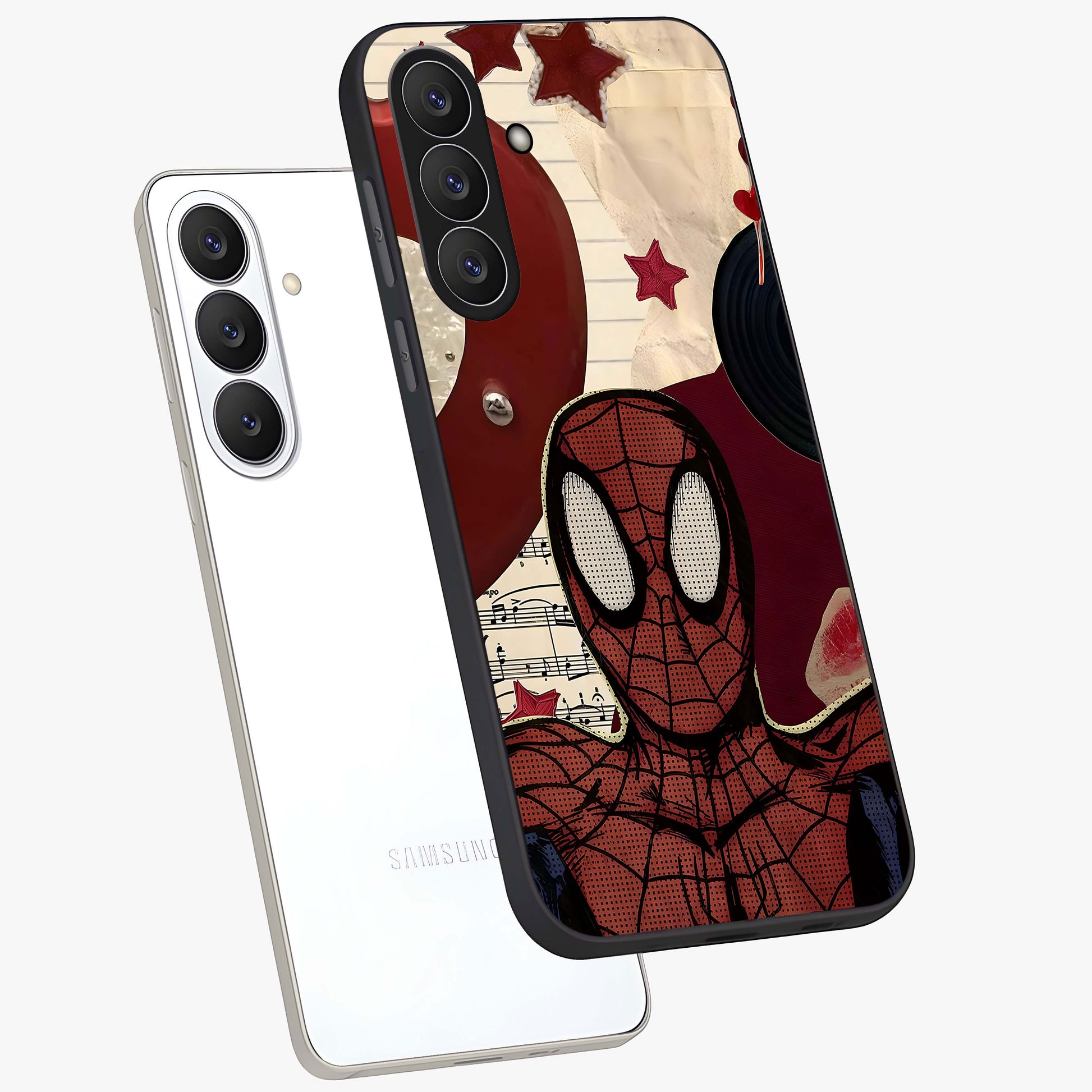 Web Warrior Vibes Glass Case displayed in angled mockup highlighting dynamic web design with comic style aesthetic.