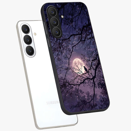 Whispering Moon Silence Glass Case displayed in angled mockup highlighting calm lunar design with dreamy night aesthetic.