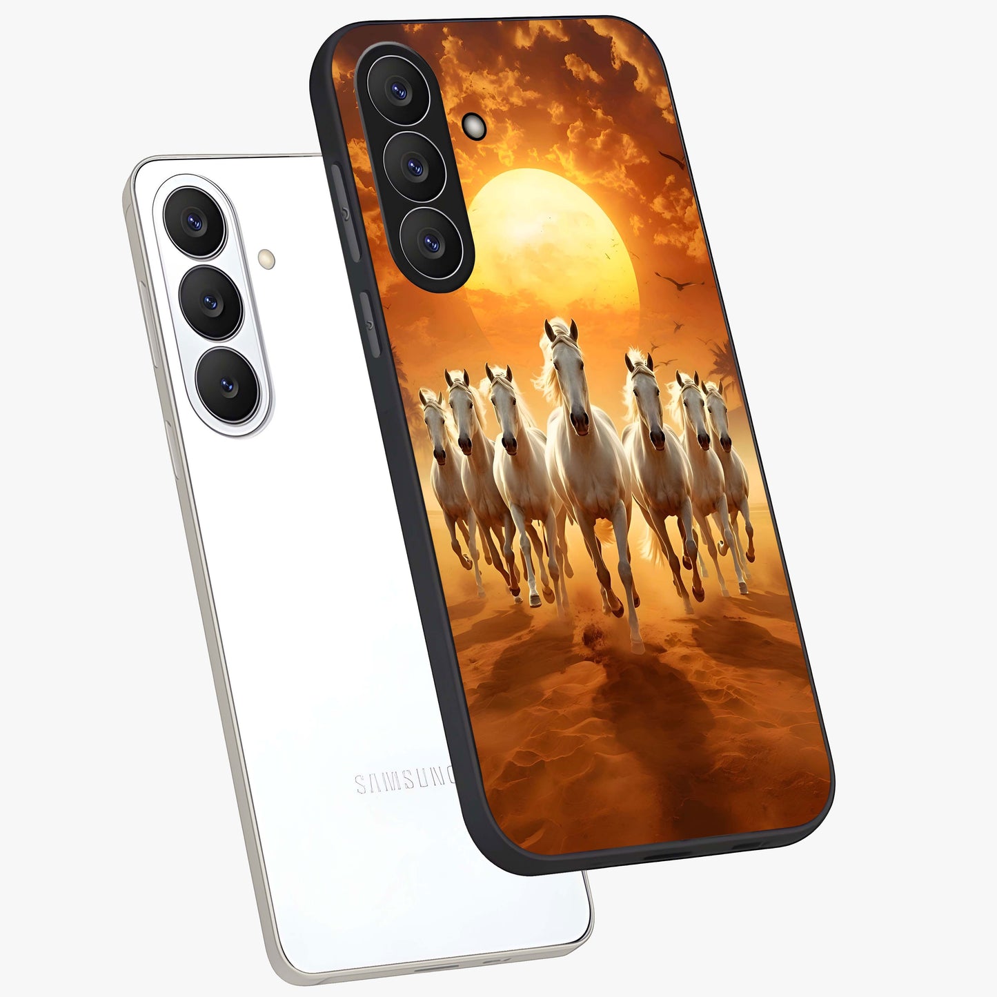 Wild Sunset Majesty Glass Case displayed in angled mockup highlighting vibrant sunset sky design with scenic aesthetic.
