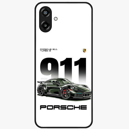 911 Turbo Dominance Glass Case showing clean flat back view with bold 911 sports car artwork and glossy glass finish.