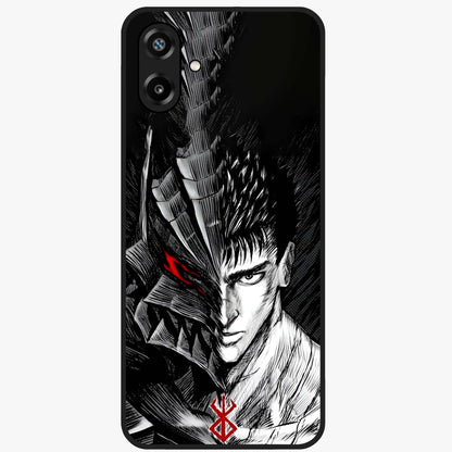 Berserker Blood Oath Glass Case showing flat back view with fierce warrior inspired artwork and glossy glass finish.