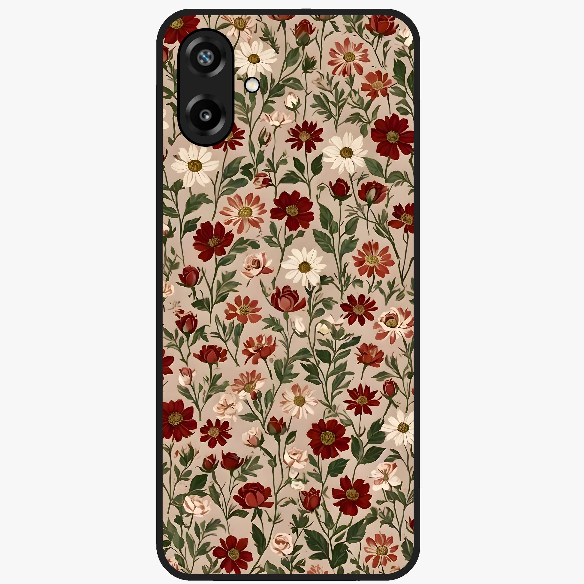 Biege Flower With Leaf Glass Case showing flat back view with soft beige floral artwork and glossy glass finish.