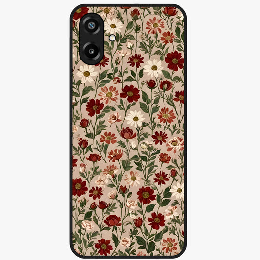Biege Flower With Leaf Glass Case showing flat back view with soft beige floral artwork and glossy glass finish.