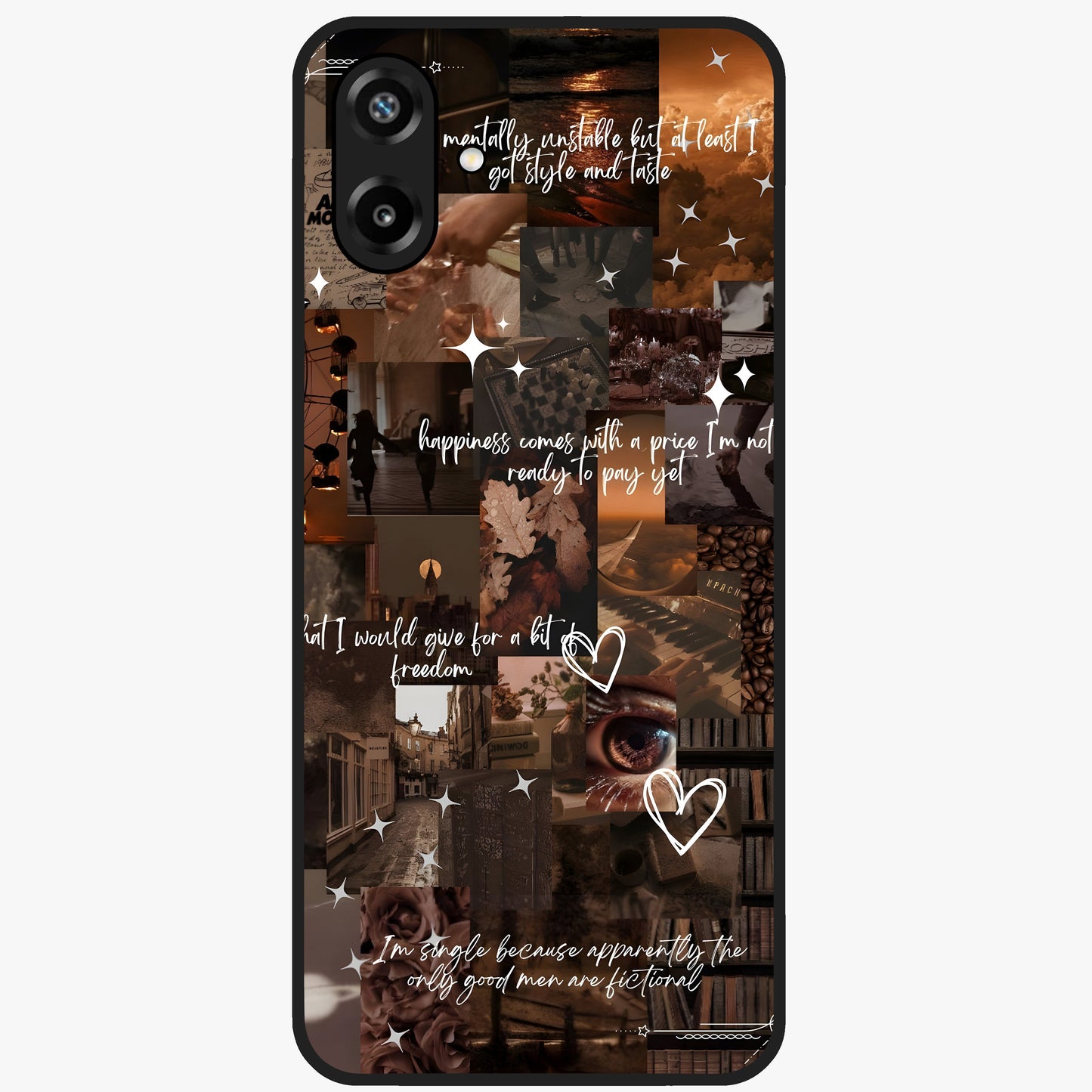 Bittersweet Aesthetic Chaos Glass Case showing flat back view with artistic chaotic aesthetic design and glossy glass finish.