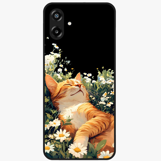 Blissful Bloom Cat Glass Case showing flat back view with cute cat and floral bloom artwork and glossy glass finish.