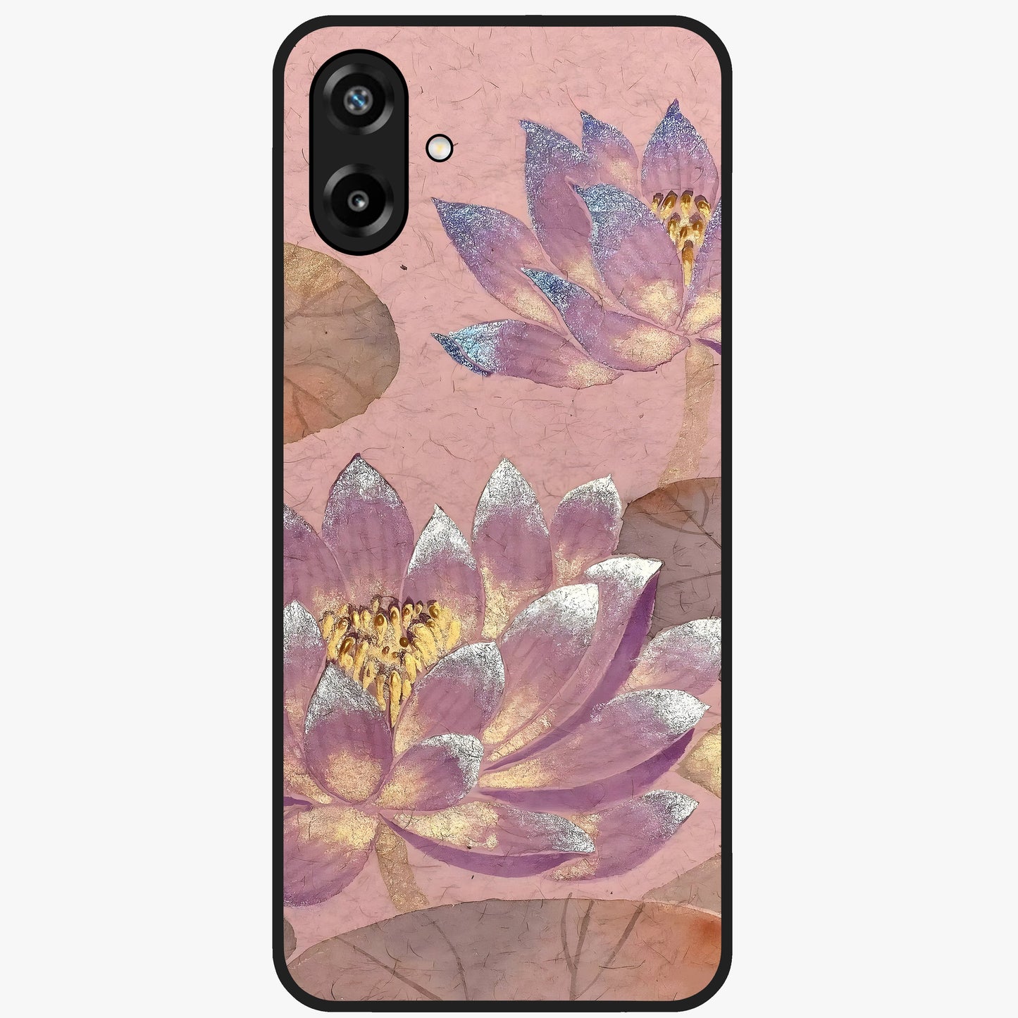 Blossom Mist Lotus Glass Case showing flat back view with serene lotus blossom artwork and glossy glass finish.