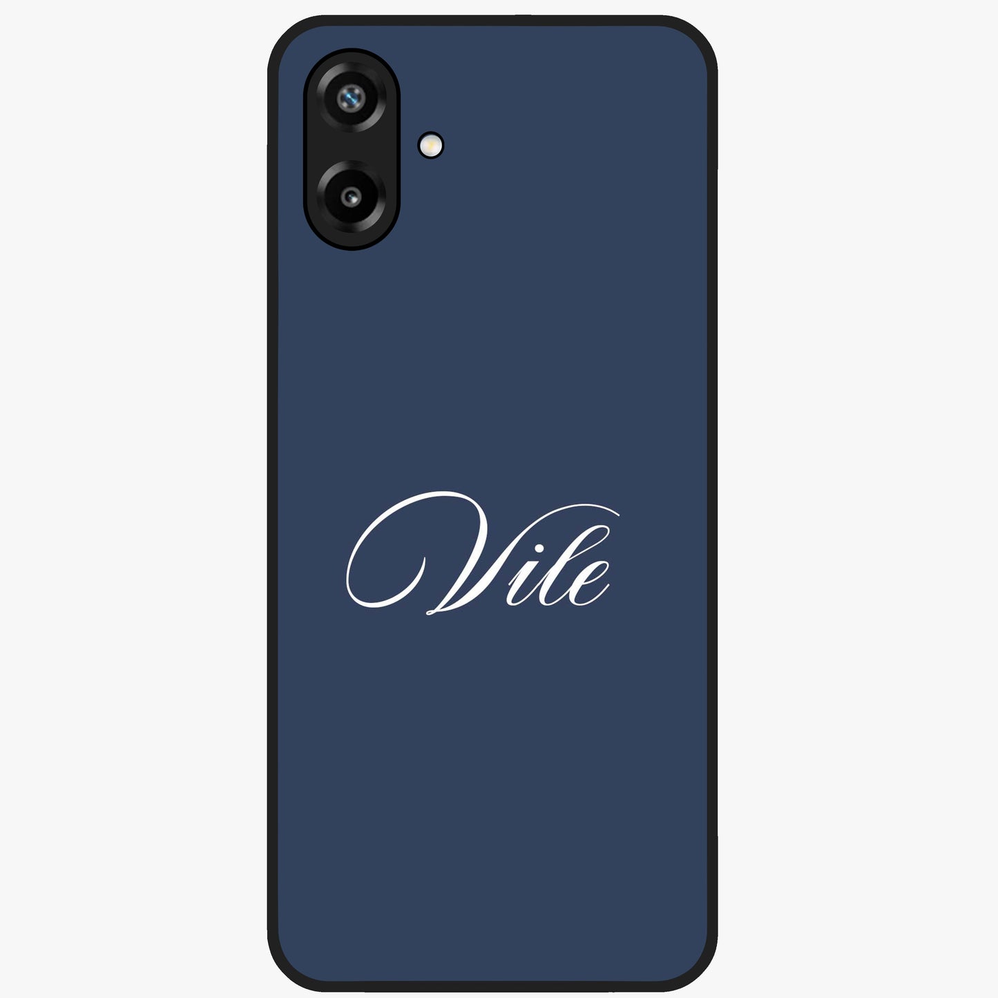 Blue Background Personalized Custom Name Glass Case showing flat back view with minimal blue background and custom name design.