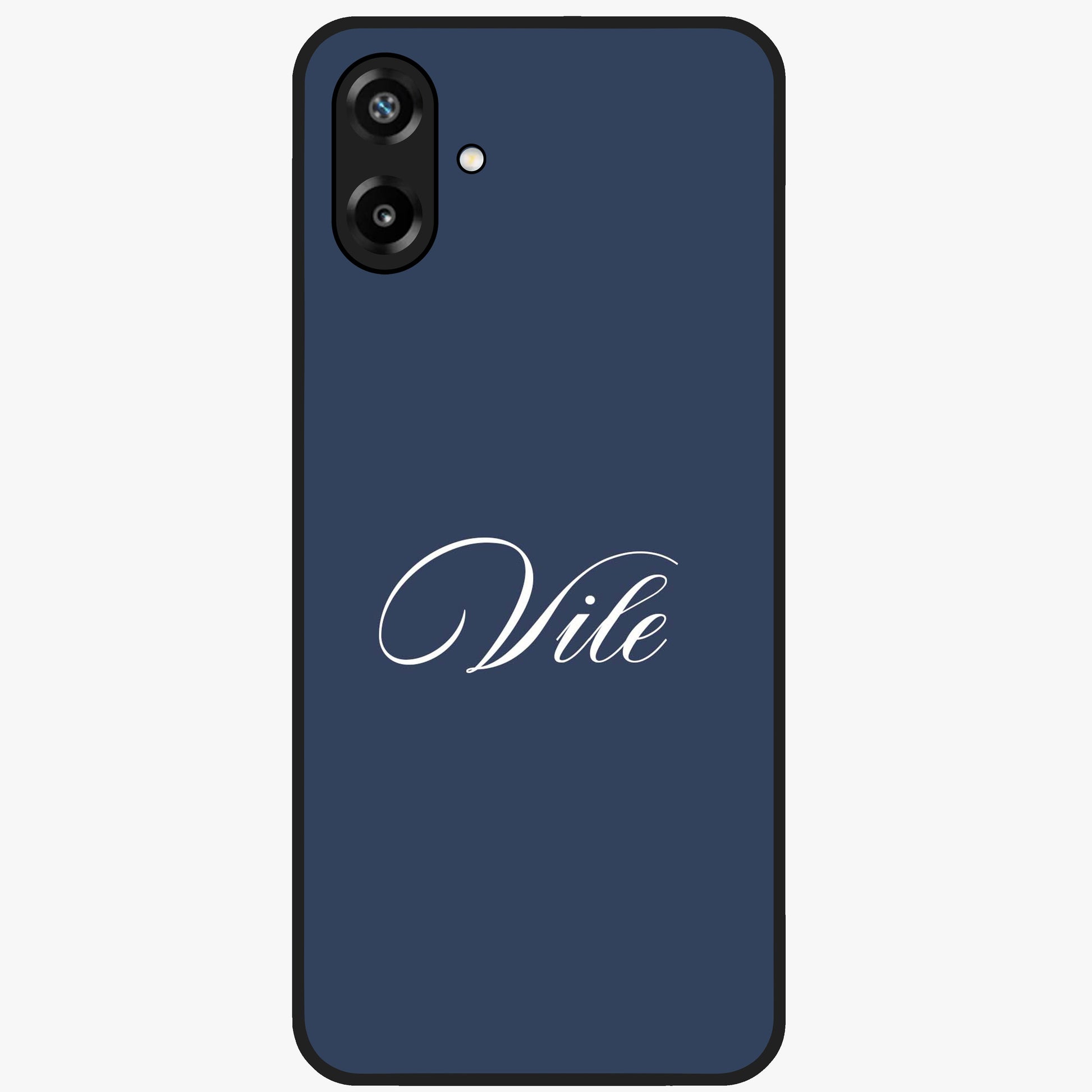 Blue Background Personalized Custom Name Glass Case showing flat back view with minimal blue background and custom name design.